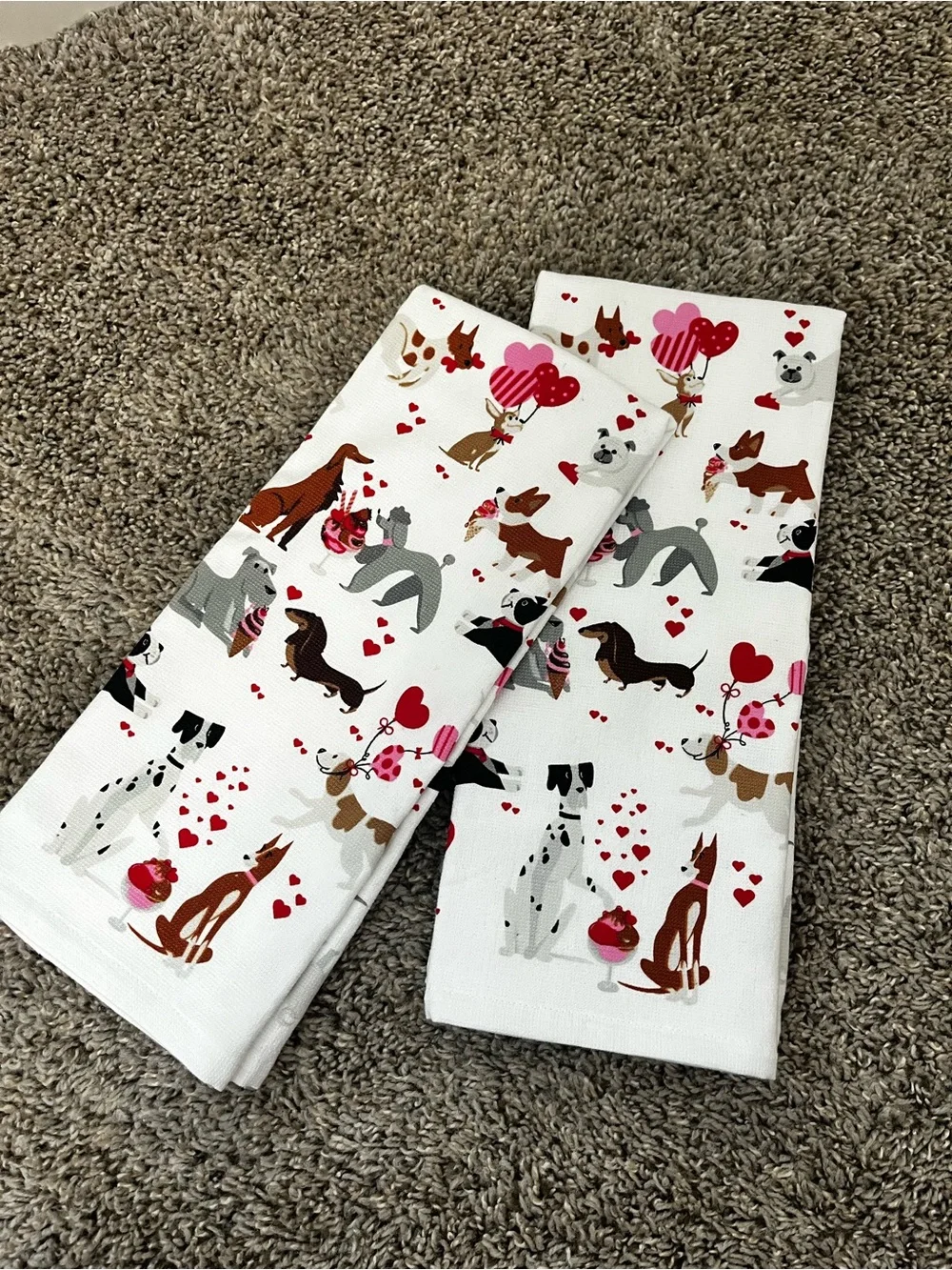 White Dog-Print Decorative Kitchen Towels - Set of 2